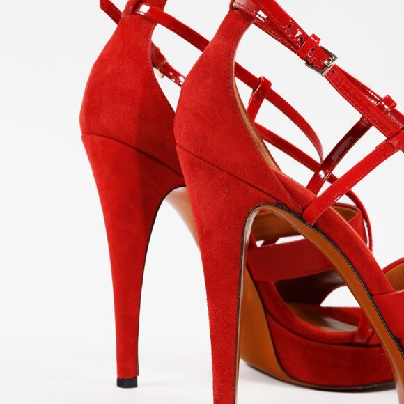 Gucci Red Suede Criss Cross Strappy Platform Sandal Pumps - Picture 9 of 11